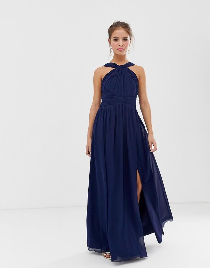 Little Mistress Cross Back Maxi Dress In Navy - Navy