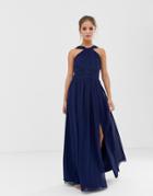 Little Mistress Cross Back Maxi Dress In Navy - Navy