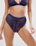 Asos Cacey Fishnet & Lace High Waist Pant - Navy