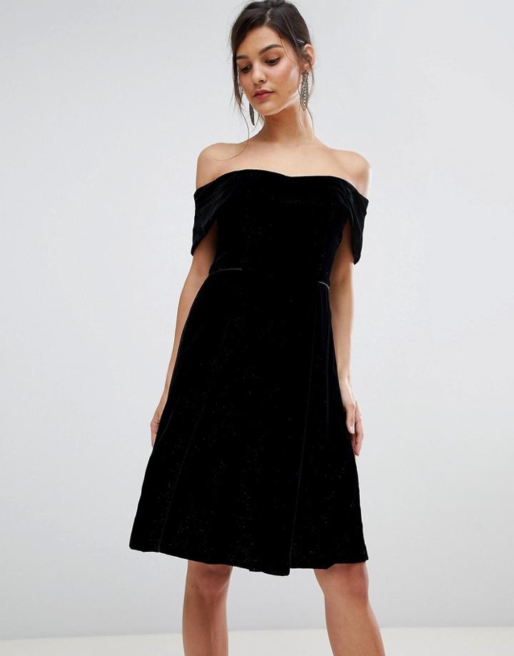 Coast Emilia Velvet Bardot Dress - Black