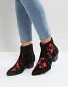 New Look Festival Rose Embroidered Ankle Boots - Black