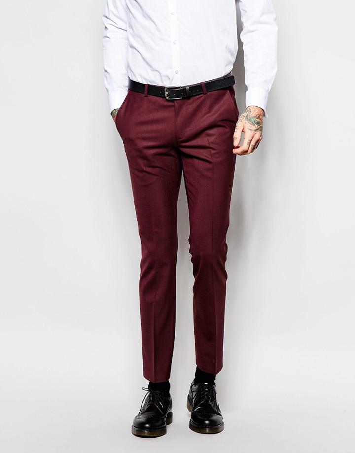 Noose & Monkey Suit Trousers With Stretch In Super Skinny Fit - Burgundy