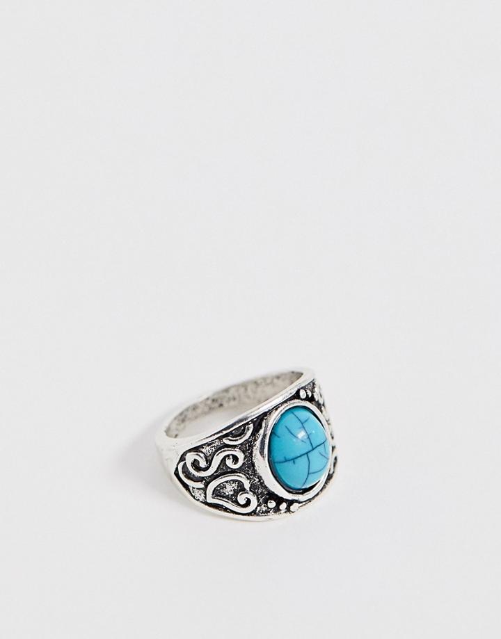 Designb Statement Ring With Turquoise Stone In Silver