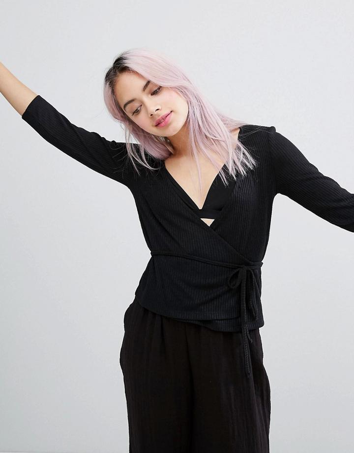 Monki Wrap Front Top - Black