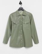 Unique21 Pu Button Cuff Shaket In Khaki-green