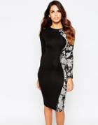 Club L Midi Dress With Floral Side Panel - Black