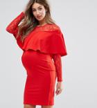 Asos Maternity Nursing Ruffle Front Lace Mix Bodycon Mini Dress-red