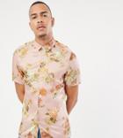 Asos Design Tall Regular Fit Floral Shirt In Pink