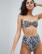 Motel High Waist High Leg Animal Spot Bikini Bottoms - Multi