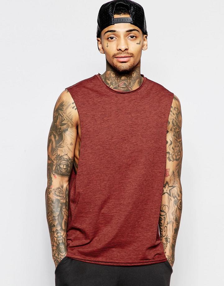 Asos Nepp Jersey Longline Sleeveless T-shirt With Dropped Armhole In Red - Rust