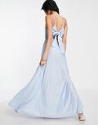 Asos Design Cami Plunge Tie Back Maxi Dress In Blue-blues