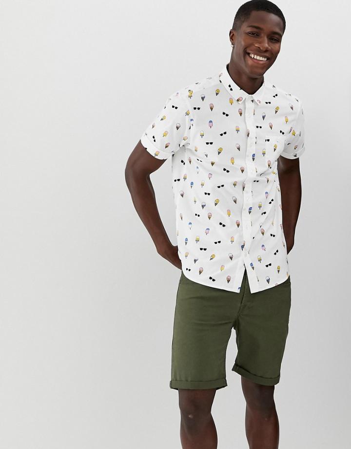 Brave Soul Ice Cream Short Sleeve Shirt - White