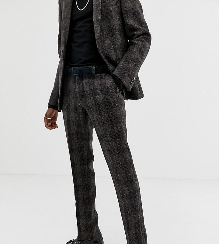Heart & Dagger Slim Suit Pants In Brown Harris Tweed