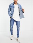 Only & Sons Skinny Fit Ripped Jeans In Mid Blue-blues