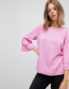 Vero Moda Colored Chambray Top With Ruffle Sleeve - Pink