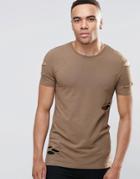 Asos Longline Muscle T-shirt With Heavy Distressing In Brown - Coco Brown