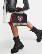 Love Moschino Heart Logo Top Handle Shoulder Bag In Black
