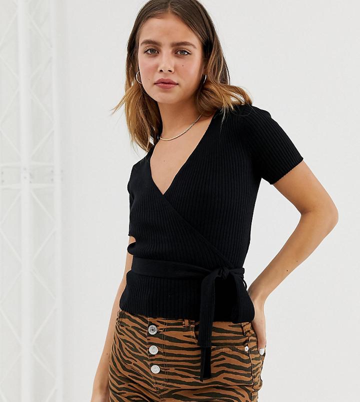 Bershka Cropped Ballet Cardigan In Black