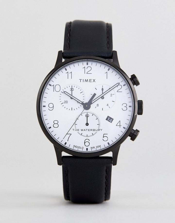 Timex Tw2r72300 Waterbury Classic Chronograph Leather Watch In Black - Black