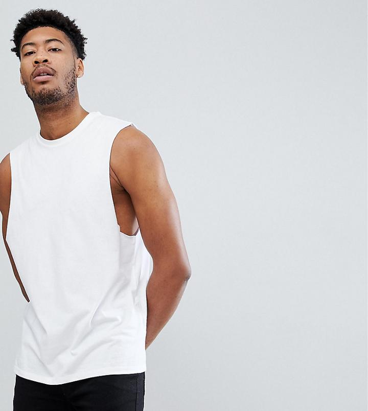 Asos Design Tall Sleeveless T-shirt With Dropped Armhole In White - White