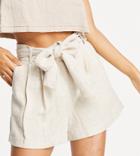 Asos Design Petite Tie Waist Suit Linen Shorts In Neutral