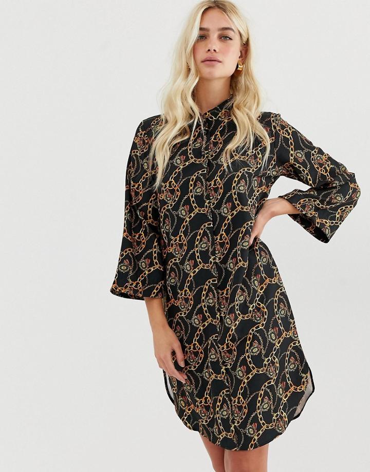 Zibi London Chain Patterned Shirt Dress - Black