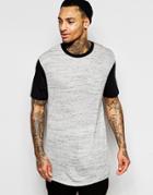 Asos Longline T-shirt With Contrast Sleeves And Neck In Inject Fabric - Gray Inject
