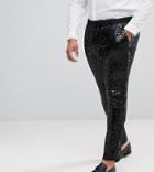 Asos Plus Super Skinny Pants In Black Sequins With Gold Trims - Black