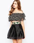Sister Jane Frill Off Shoulder Top In Floral Print - Black Multi