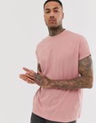 Asos Design Oversized Longline T-shirt With Roll Sleeve In Pink - Pink