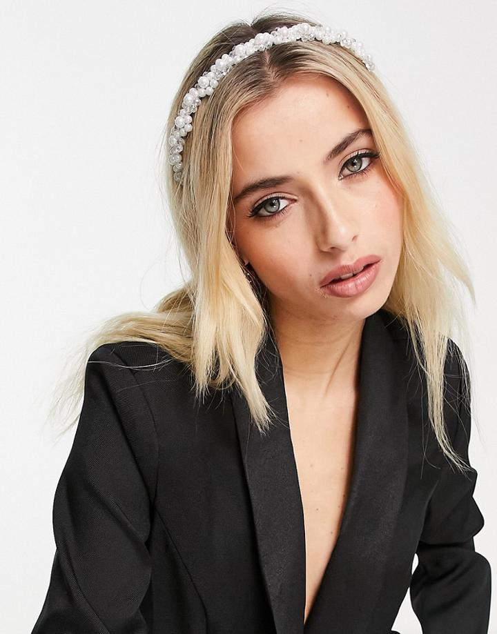 Asos Design Headband With Pearl And Beads-multi