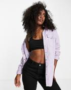 New Look Oversized Denim Shirt In Lilac-purple