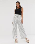 Asos Design Linen Wide Leg Pants With Paperbag Waist And Belt In Stripe-multi