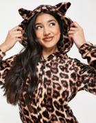 Loungeable Romper With Ears In Leopard-brown