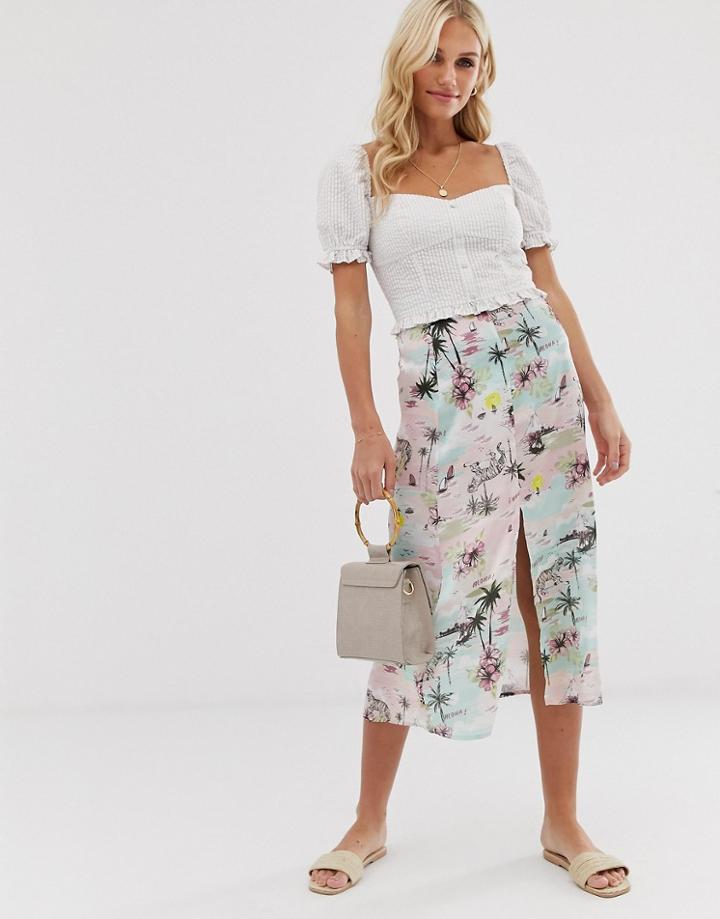 Stradivarius Str Satin Skirt In Tropical Print - Multi