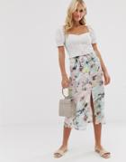 Stradivarius Str Satin Skirt In Tropical Print - Multi