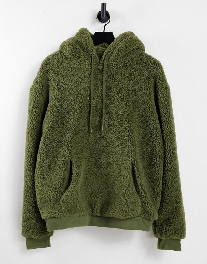 Karl Kani Signature Hoodie In Khaki Sherpa-green