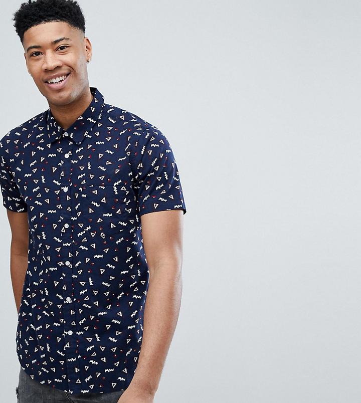 Jacamo Tall Short Sleeve Shirt With Zig Zag Print - Navy