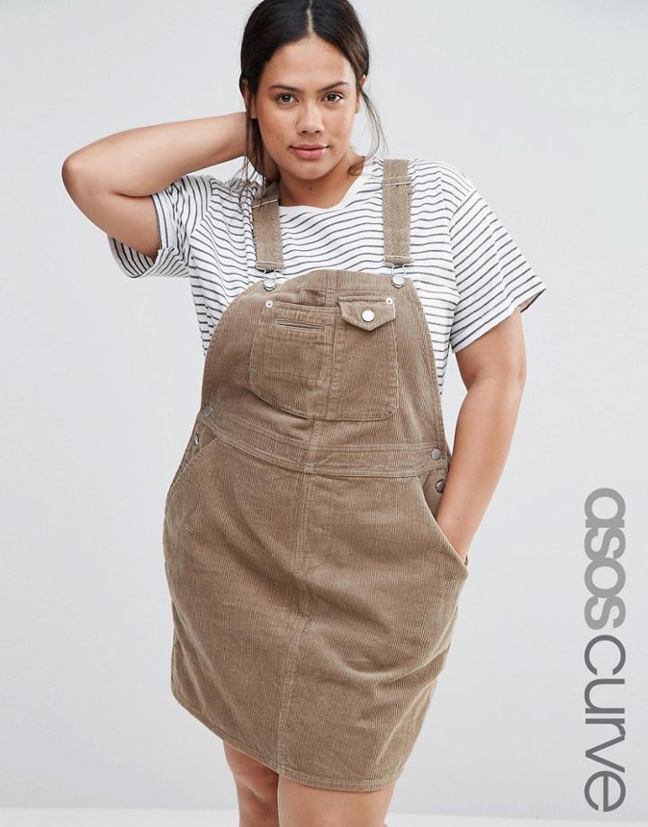 Asos Curve Cord Denim Overall Dress - Beige