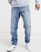 Asos Design Rigid Slim Jeans In Light Wash Blue-blues
