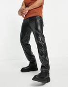 Asos Design Dad Fit Leather Look Pants In Black