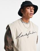 Asos Dark Future Oversized Tank Top With Logo Neck Rib And Signature Logo Print In Neutral