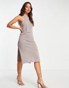 Accessorize Knit Midi Beach Dress In Taupe-white