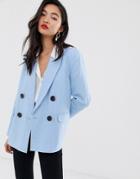 River Island Double Breasted Blazer In Light Blue