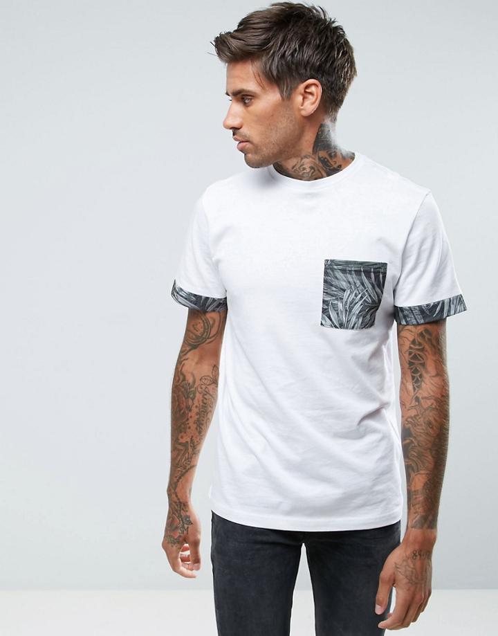 Another Influence Leaf Print Pocket T-shirt - White