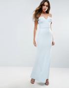 Club L Bridesmaid Off Shoulder Fishtail Maxi Dress - Blue