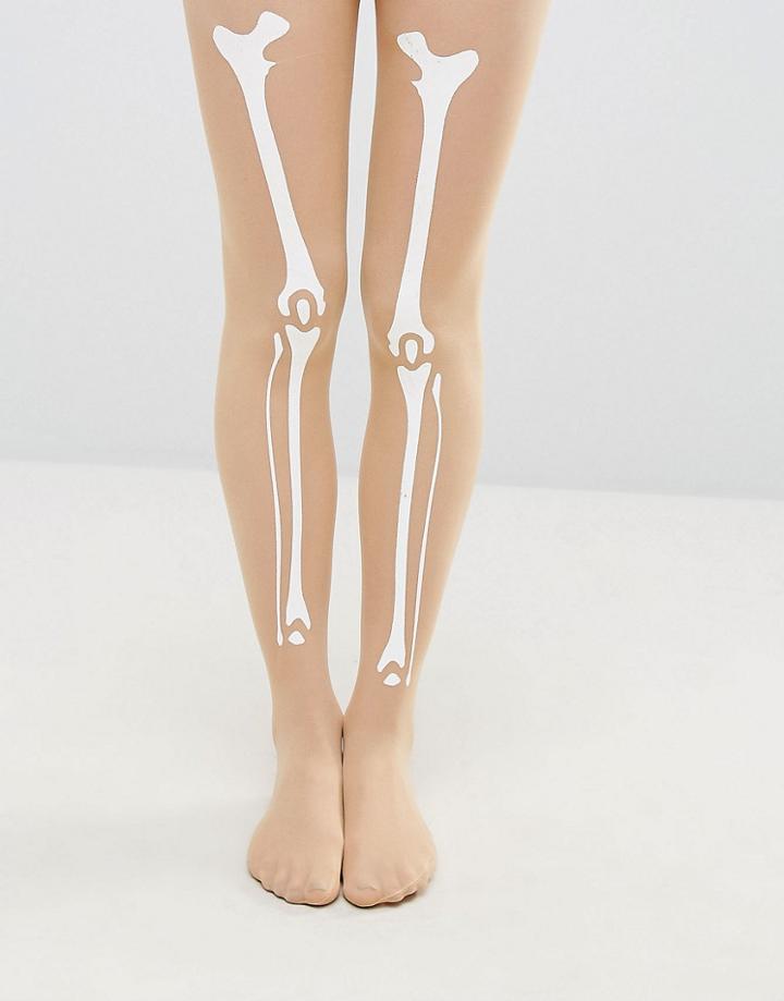 Leg Avenue Halloween Skeleton Bone Print Tights - Beige