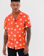 Asos Design Regular Fit Daisy Print Shirt With Revere Collar - Red