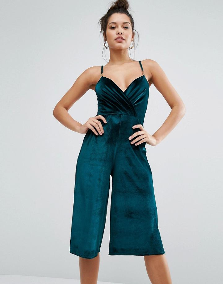 Missguided Velvet Culotte Jumpsuit - Green