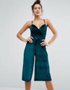 Missguided Velvet Culotte Jumpsuit - Green
